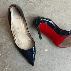 Christian Louboutin Navy Patent Red Bottom Pointed-Toe Pumps 41